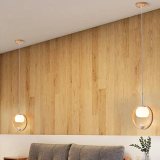 ZOWALA - Modern Living Room Ceramic Bird Wooden Ring Pendant Light Image - 4