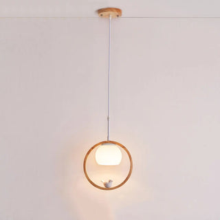 ZOWALA - Modern Living Room Ceramic Bird Wooden Ring Pendant Light Image - 5