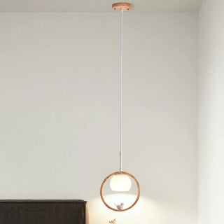 ZOWALA - Modern Living Room Ceramic Bird Wooden Ring Pendant Light Image - 6