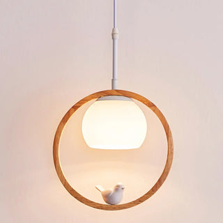 ZOWALA - Modern Living Room Ceramic Bird Wooden Ring Pendant Light Image - 7