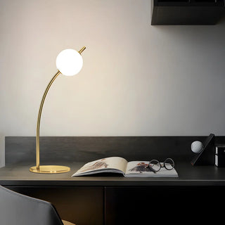Golden Minimalist Globe Glass Curved Metal Table Lamp Zawala Image - 1