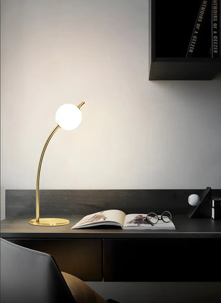 Golden Minimalist Globe Glass Curved Metal Table Lamp Zawala Image - 2