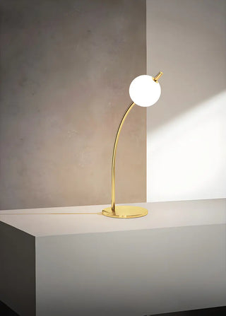 Golden Minimalist Globe Glass Curved Metal Table Lamp Zawala Image - 3