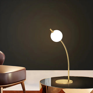 Golden Minimalist Globe Glass Curved Metal Table Lamp Zawala Image - 5
