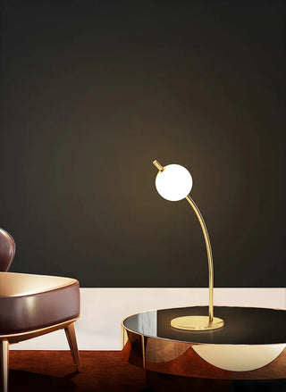 Golden Minimalist Globe Glass Curved Metal Table Lamp Zawala Image - 6