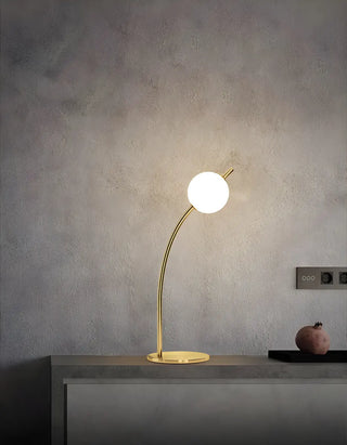 Golden Minimalist Globe Glass Curved Metal Table Lamp Zawala Image - 7