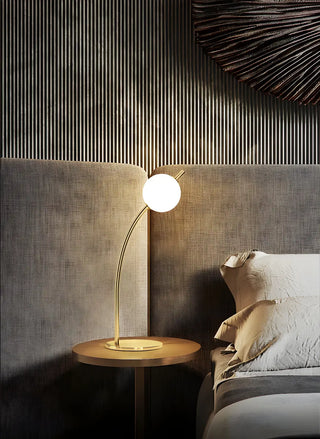 Golden Minimalist Globe Glass Curved Metal Table Lamp Zawala Image - 8