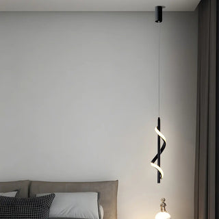 ZOWALA - Modern Bedroom Black Metal Spiral LED Pendant Light Image - 2