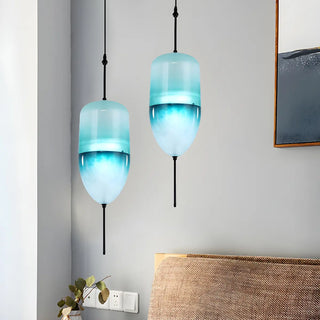 ZOWALA - Modern Sleek Blue Glass Teardrop Dining Room Pendant Light Image - 2