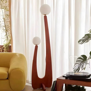Modish Double Globe Brown Wooden Yoji Floor Lamp Zawala Image - 2