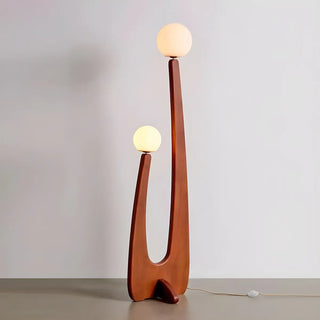 Modish Double Globe Brown Wooden Yoji Floor Lamp Zawala Image - 4