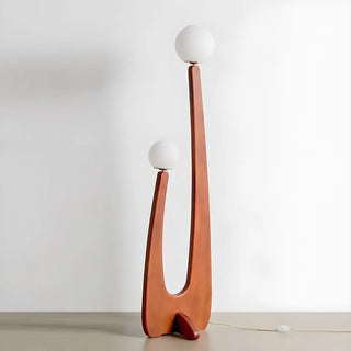 Modish Double Globe Brown Wooden Yoji Floor Lamp Zawala Image - 5