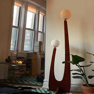 Modish Double Globe Brown Wooden Yoji Floor Lamp Zawala Image - 6