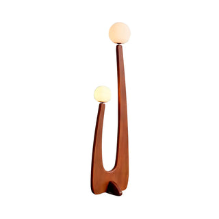 Modish Double Globe Brown Wooden Yoji Floor Lamp Zawala Image - 9