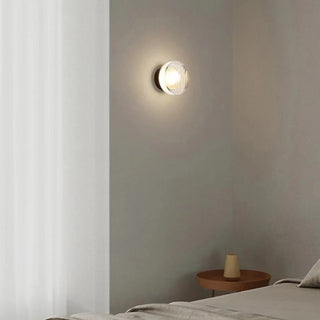 Modish Clear Ribbed Glass Shade Round LED Wall Sconce Zawala Image - 2