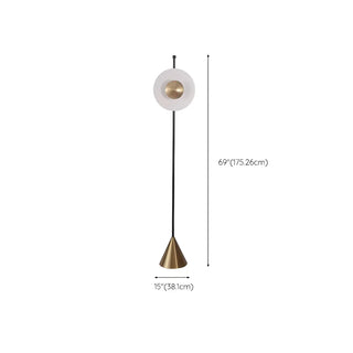 Sleek Circular Shade and Brass Cone Base Floor Lamp #size