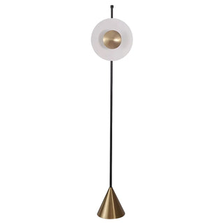 Sleek Circular Shade and Brass Cone Base Floor Lamp Image - 5
