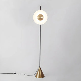 Sleek Circular Shade and Brass Cone Base Floor Lamp Image - 6