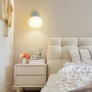 Silver Ribbed Glass Globe Bedside LED Wall Sconce Zawala Image - 1