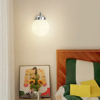 Silver Ribbed Glass Globe Bedside LED Wall Sconce Zawala Image - 10