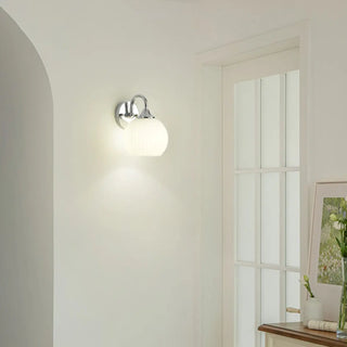 Silver Ribbed Glass Globe Bedside LED Wall Sconce Zawala Image - 11