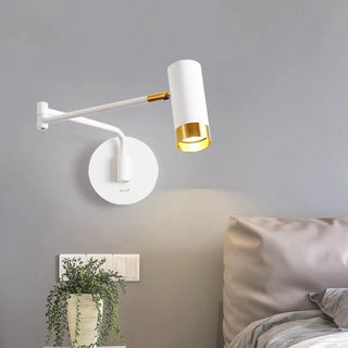 Sleek Cylinder Bedside Reading Swing Arm Iron Wall Lamp Zawala Image - 1