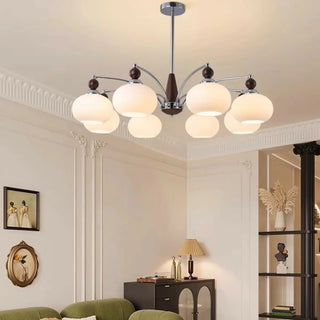 ZOWALA - Round White Glass Chrome Branch Living Room Chandelier Image - 3