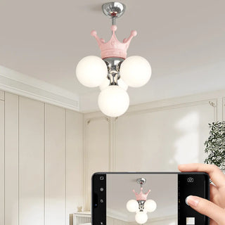 ZOWALA - 3-Light Ball Crown Beige Resin Small Kids Room Chandelier Image - 12
