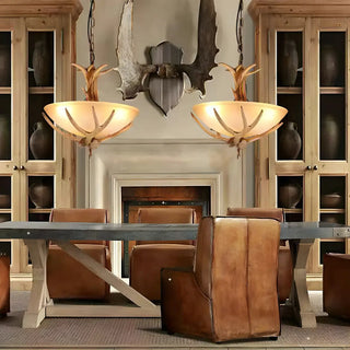 ZOWALA - Small Farmhouse Antler Glass Bowl Chandelier Image - 5
