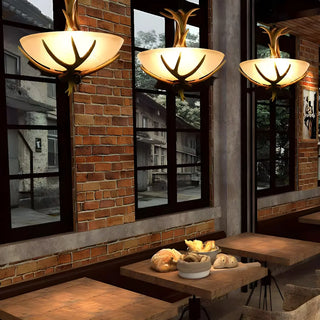 ZOWALA - Small Farmhouse Antler Glass Bowl Chandelier Image - 6
