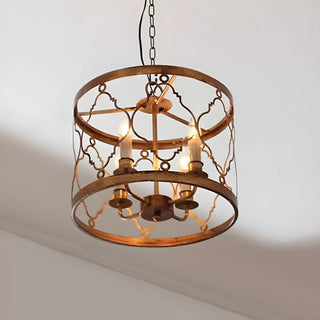 ZOWALA - Drum Hollowed Gold Iron Small Dining Room Chandelier Image - 1