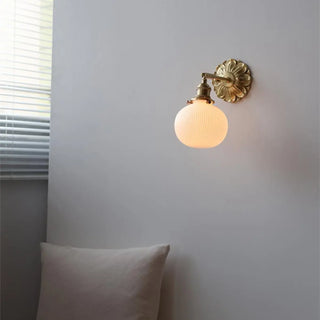 Vintage Frosted Glass Gold Drum Metal Wall Sconce Zawala Image - 1