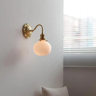 Vintage Frosted Glass Gold Drum Metal Wall Sconce Zawala Image - 2