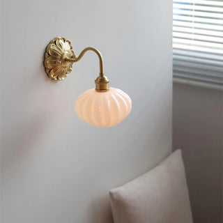 Vintage Frosted Glass Gold Drum Metal Wall Sconce Zawala Image - 3