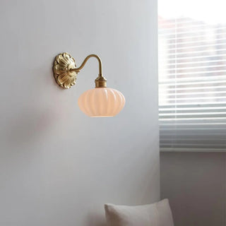 Vintage Frosted Glass Gold Drum Metal Wall Sconce Zawala Image - 6