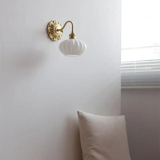 Vintage Frosted Glass Gold Drum Metal Wall Sconce Zawala Image - 7