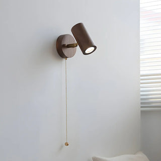 Cylinder Brown Solid Wood Reading Wall Light with Pull Chain Zawala Image - 1