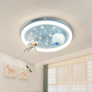 Kids Bedroom Blue Space-Themed Round Flush Mount Light Zawala Image - 11