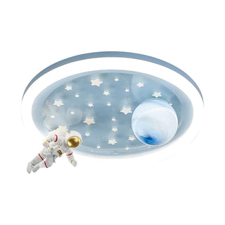 Kids Bedroom Blue Space-Themed Round Flush Mount Light Zawala Image - 12