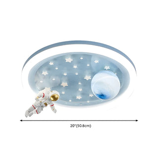 Kids Bedroom Blue Space-Themed Round Flush Mount Light Zawala #size