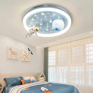 Kids Bedroom Blue Space-Themed Round Flush Mount Light Zawala Image - 3