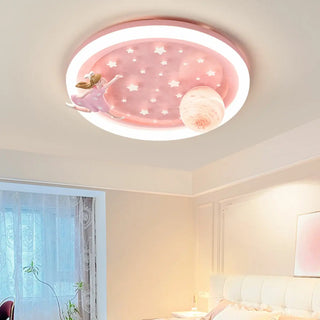 Kids Bedroom Blue Space-Themed Round Flush Mount Light Zawala Image - 4