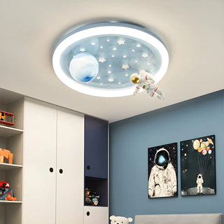 Kids Bedroom Blue Space-Themed Round Flush Mount Light Zawala Image - 5