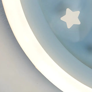 Kids Bedroom Blue Space-Themed Round Flush Mount Light Zawala Image - 9
