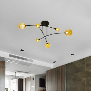 ZOWALA - Large Sputnik 6-Head Amber Ball Semi-Flush Mount Light Image - 1