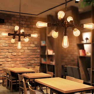 ZOWALA - Pipe Metal 7-Light Restaurant Edison Bulb Chandelier Image - 3