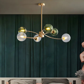 ZOWALA - Green Glass Ball Living Room Downrod Sputnik Chandelier Image - 3