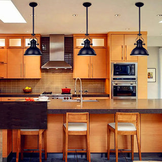 Industrial Black Dome Metal Downrods Pendant Light Image - 1