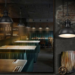 Industrial Black Dome Metal Downrods Pendant Light Image - 11