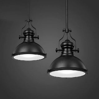 Industrial Black Dome Metal Downrods Pendant Light Image - 12
